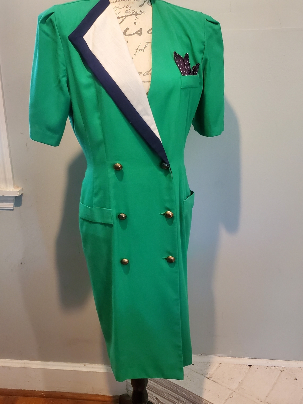 Vintage 80s Danny & Nicole Asymmetric Tuxedo Blazer Dress Green Retro Midi Sz 8